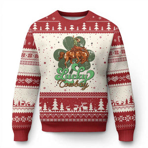 Lucky Cowboy Western Ugly Christmas Sweater Funny St Patrick's Day TS14 Beige Red Print Your Wear