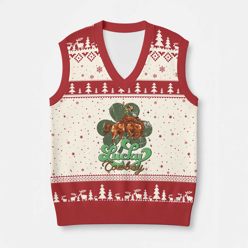 Lucky Cowboy Western V-Neck Knit Sweater Vest Funny St Patrick's Day TS14 Beige Red Print Your Wear