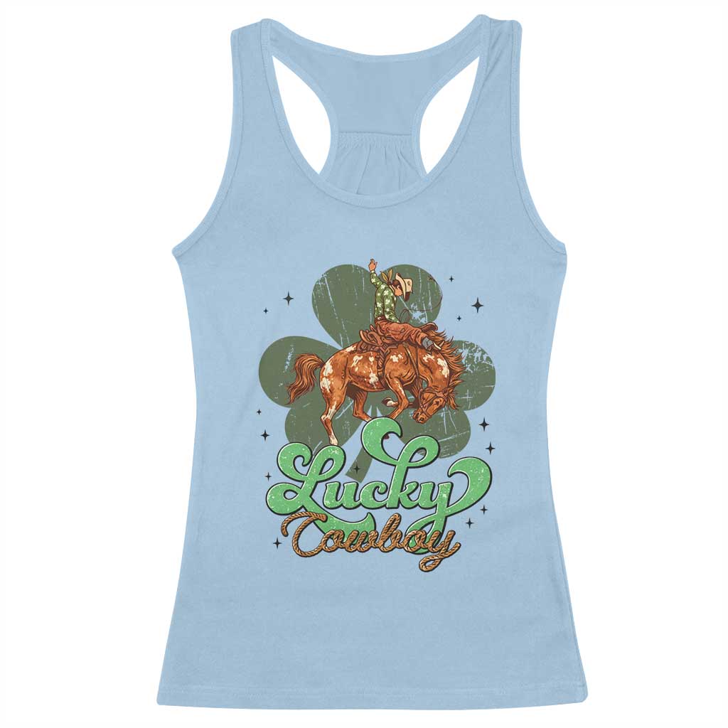 Lucky Cowboy Western Racerback Tank Top Funny St Patrick's Day TS14 Light Blue Print Your Wear