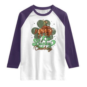 Lucky Cowboy Western Raglan Shirt Funny St Patrick's Day TS14 White Purple Print Your Wear