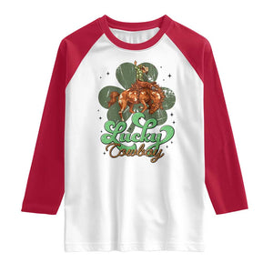 Lucky Cowboy Western Raglan Shirt Funny St Patrick's Day TS14 White Red Print Your Wear