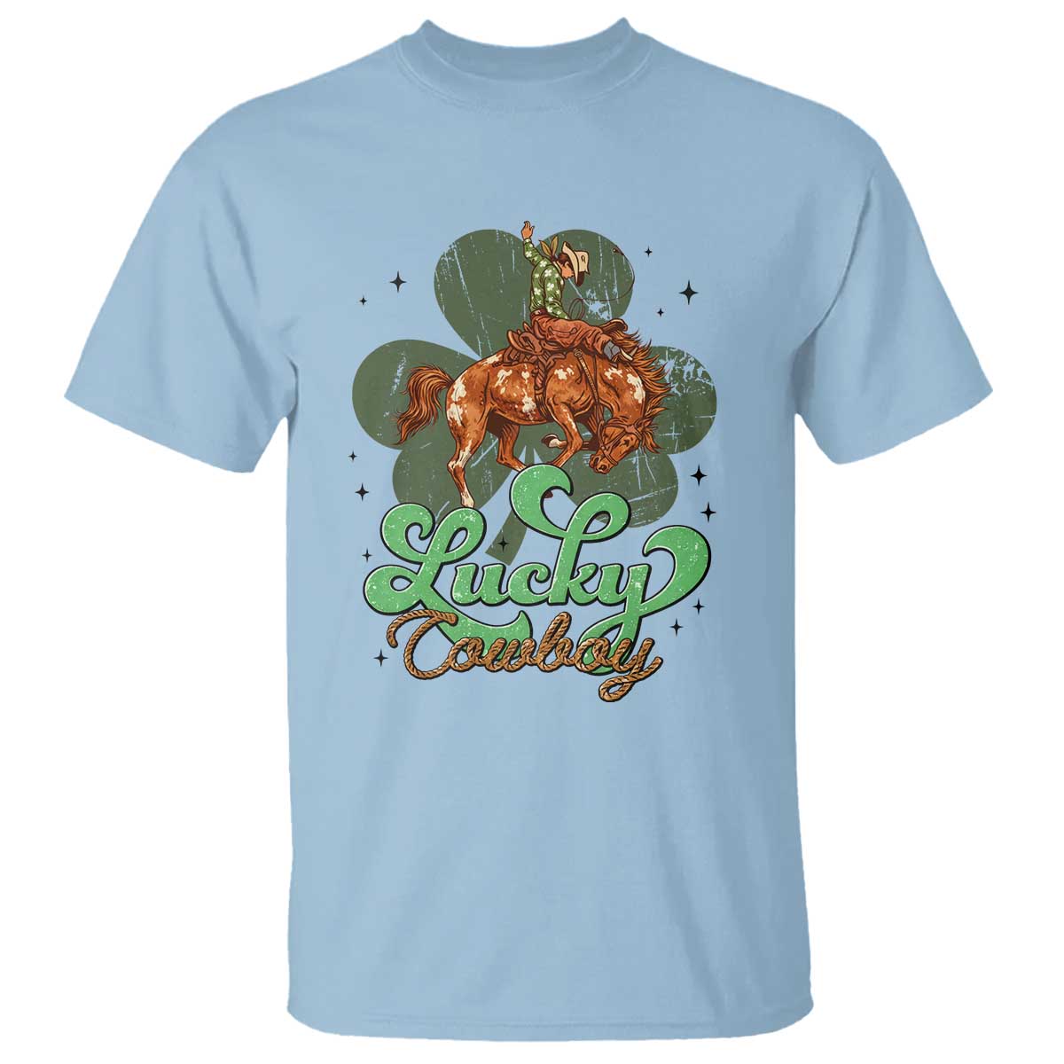 Lucky Cowboy Western T Shirt Funny St Patrick's Day TS14 Light Blue Print Your Wear