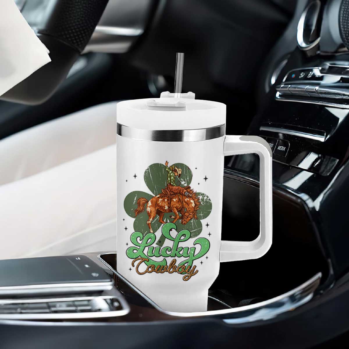 Lucky Cowboy Western Tumbler With Handle Funny St Patrick's Day TS14 Print Your Wear