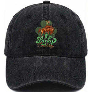 Lucky Cowboy Western Washed Cotton Baseball Cap Funny St Patrick's Day TS14 Washed Cap Universal Fit Black Print Your Wear