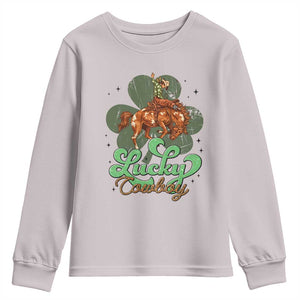 Lucky Cowboy Western Youth Sweatshirt Funny St Patrick's Day TS14 Ice Gray Print Your Wear