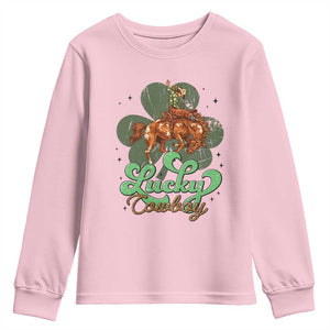 Lucky Cowboy Western Youth Sweatshirt Funny St Patrick's Day TS14 Light Pink Print Your Wear