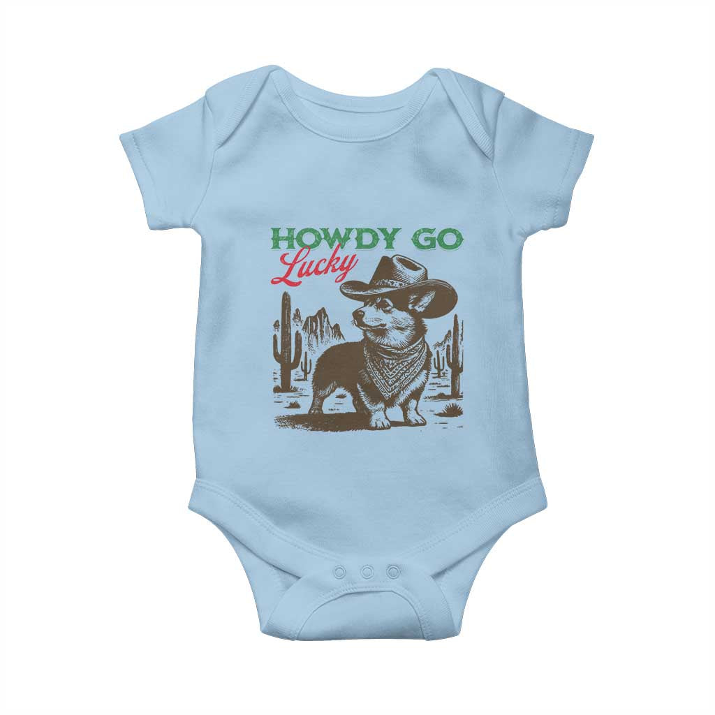 Howdy Go Lucky Baby Onesie Funny Corgi St Patrick's Day TS14 Light Blue Print Your Wear