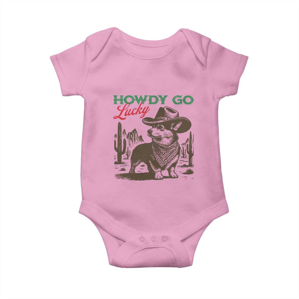 Howdy Go Lucky Baby Onesie Funny Corgi St Patrick's Day TS14 Light Pink Print Your Wear