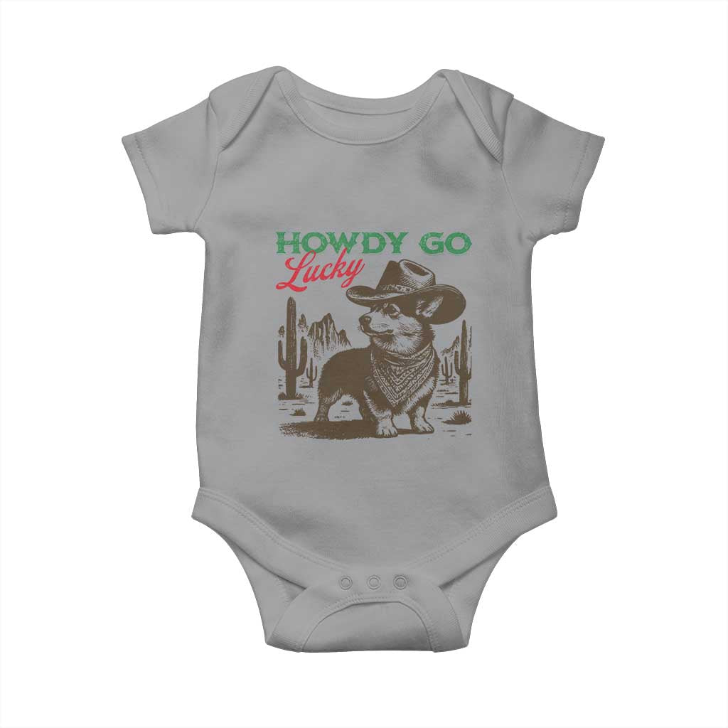 Howdy Go Lucky Baby Onesie Funny Corgi St Patrick's Day TS14 Sport Gray Print Your Wear