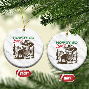 Howdy Go Lucky Ceramic Ornament Funny Corgi St Patrick's Day TS14 1pc White Marble Print Your Wear