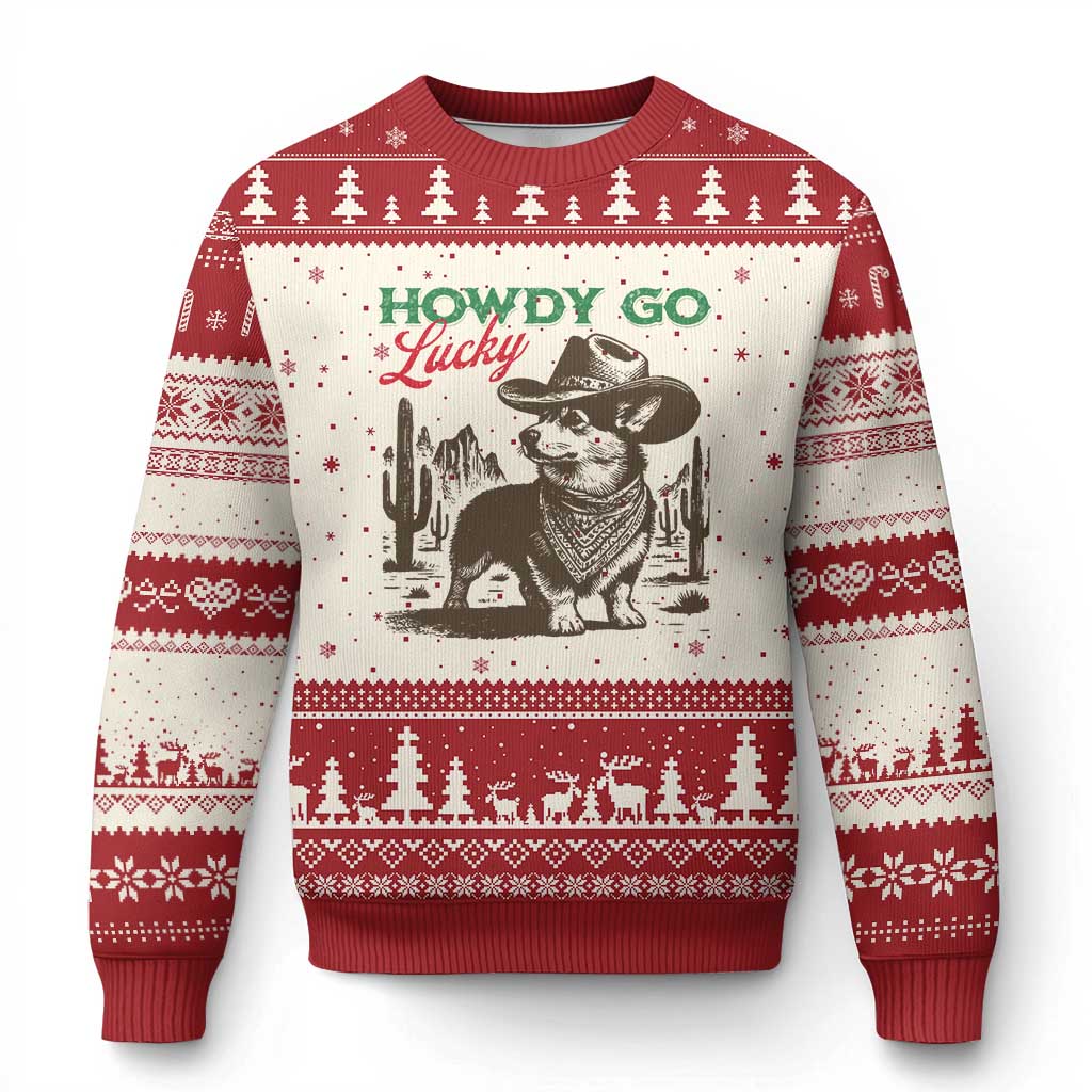 Howdy Go Lucky Ugly Christmas Sweater Funny Corgi St Patrick's Day TS14 Beige Red Print Your Wear