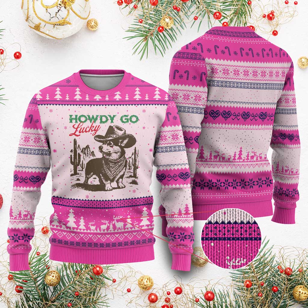 Howdy Go Lucky Ugly Christmas Sweater Funny Corgi St Patrick's Day TS14 Hot Pink Print Your Wear