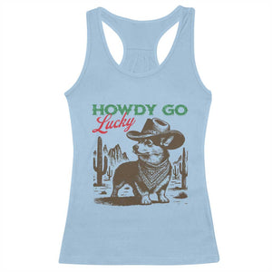Howdy Go Lucky Racerback Tank Top Funny Corgi St Patrick's Day TS14 Light Blue Print Your Wear