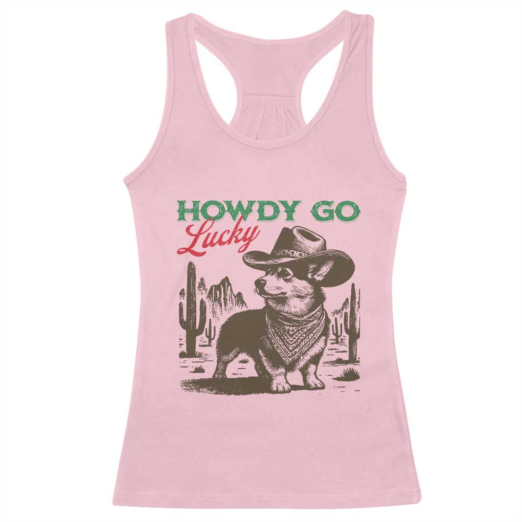 Howdy Go Lucky Racerback Tank Top Funny Corgi St Patrick's Day TS14 Light Pink Print Your Wear
