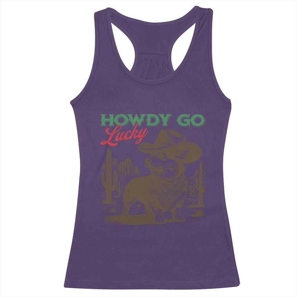 Howdy Go Lucky Racerback Tank Top Funny Corgi St Patrick's Day TS14 Purple Print Your Wear