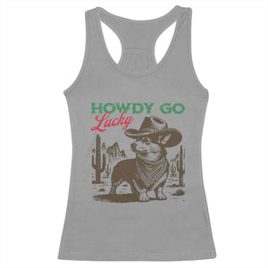 Howdy Go Lucky Racerback Tank Top Funny Corgi St Patrick's Day TS14 Sport Gray Print Your Wear