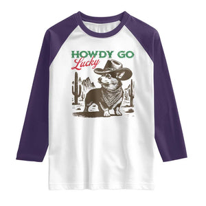 Howdy Go Lucky Raglan Shirt Funny Corgi St Patrick's Day TS14 White Purple Print Your Wear