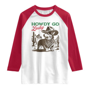 Howdy Go Lucky Raglan Shirt Funny Corgi St Patrick's Day TS14 White Red Print Your Wear