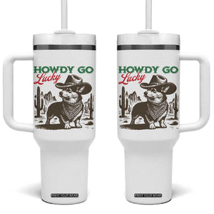 Howdy Go Lucky Tumbler With Handle Funny Corgi St Patrick's Day TS14 One Size: 40 oz White Print Your Wear
