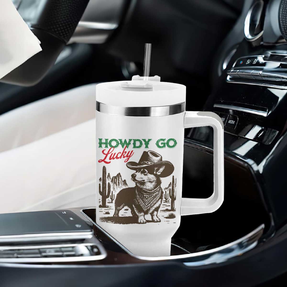 Howdy Go Lucky Tumbler With Handle Funny Corgi St Patrick's Day TS14 Print Your Wear