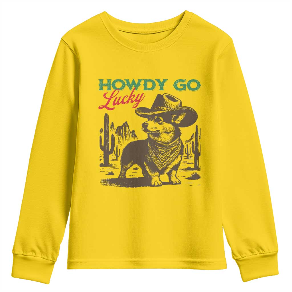 Howdy Go Lucky Youth Sweatshirt Funny Corgi St Patrick's Day TS14 Daisy Print Your Wear