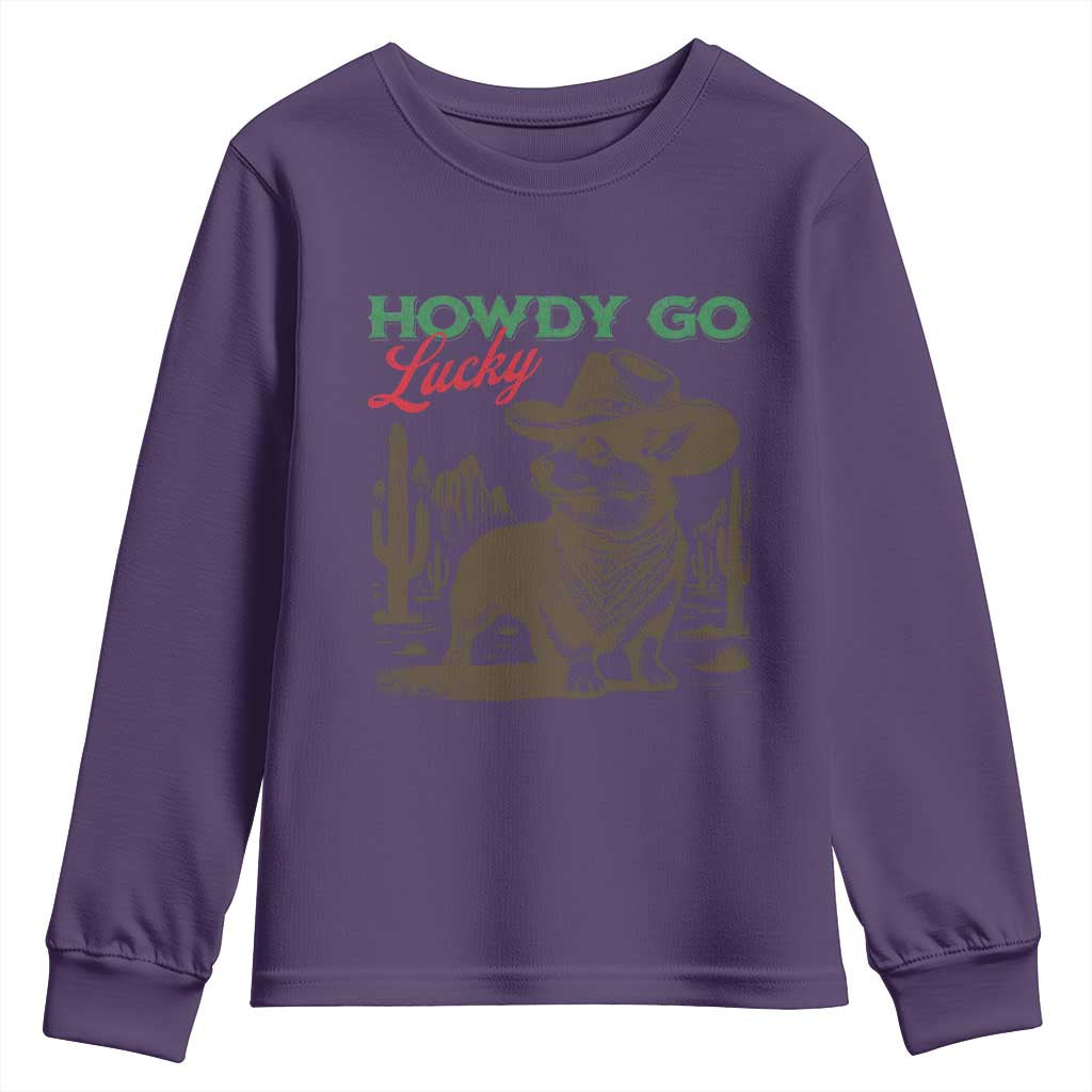 Howdy Go Lucky Youth Sweatshirt Funny Corgi St Patrick's Day TS14 Purple Print Your Wear