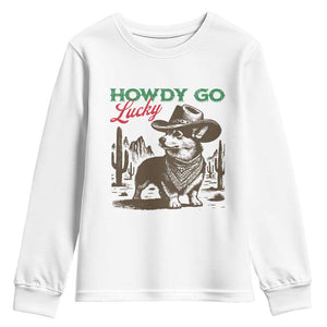Howdy Go Lucky Youth Sweatshirt Funny Corgi St Patrick's Day TS14 White Print Your Wear