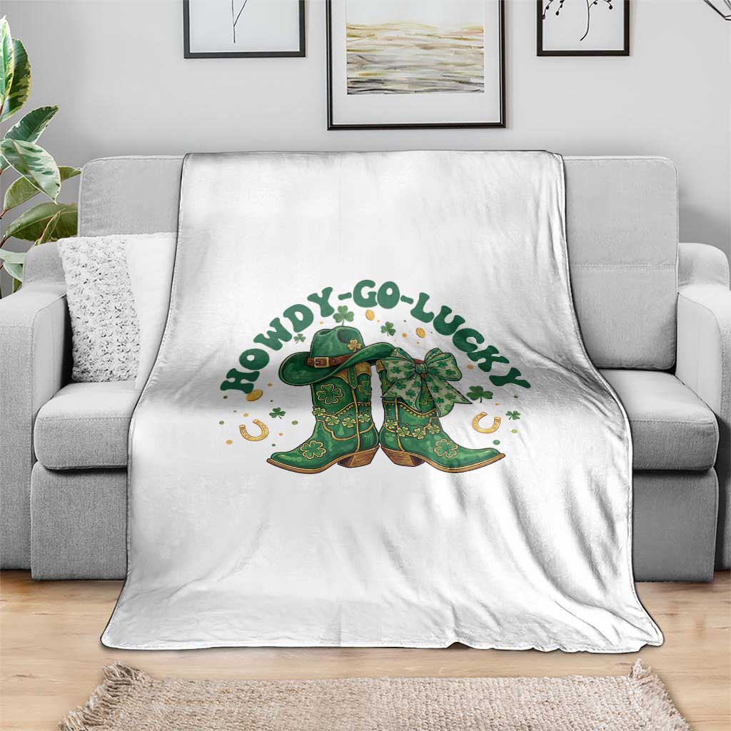 Howdy Go Lucky Throw Blanket Green Cowboy Boots St Patrick's Day TS14 Print Your Wear