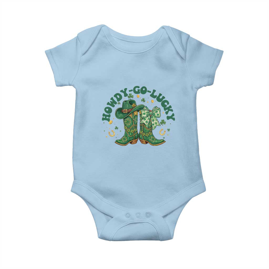 Howdy Go Lucky Baby Onesie Green Cowboy Boots St Patrick's Day TS14 Light Blue Print Your Wear