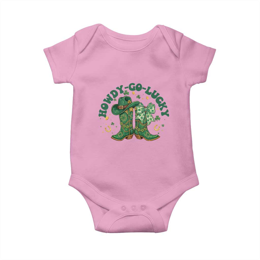 Howdy Go Lucky Baby Onesie Green Cowboy Boots St Patrick's Day TS14 Light Pink Print Your Wear