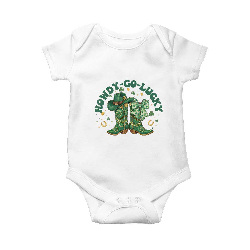 Howdy Go Lucky Baby Onesie Green Cowboy Boots St Patrick's Day TS14 White Print Your Wear
