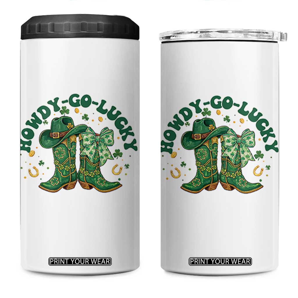 Howdy Go Lucky 4 in 1 Can Cooler Tumbler Green Cowboy Boots St Patrick's Day TS14 One Size: 16 oz White Print Your Wear
