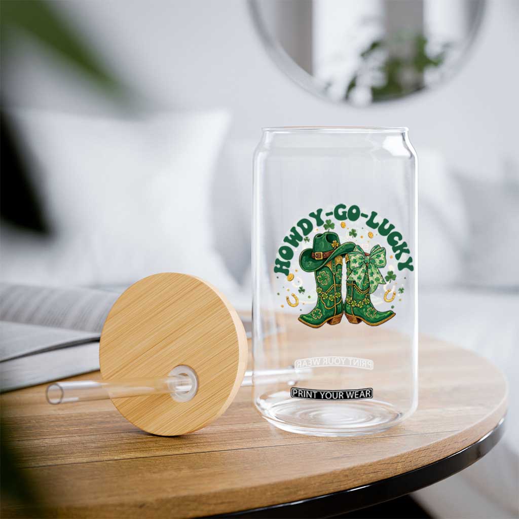Howdy Go Lucky Glass Can Green Cowboy Boots St Patrick's Day TS14 Print Your Wear