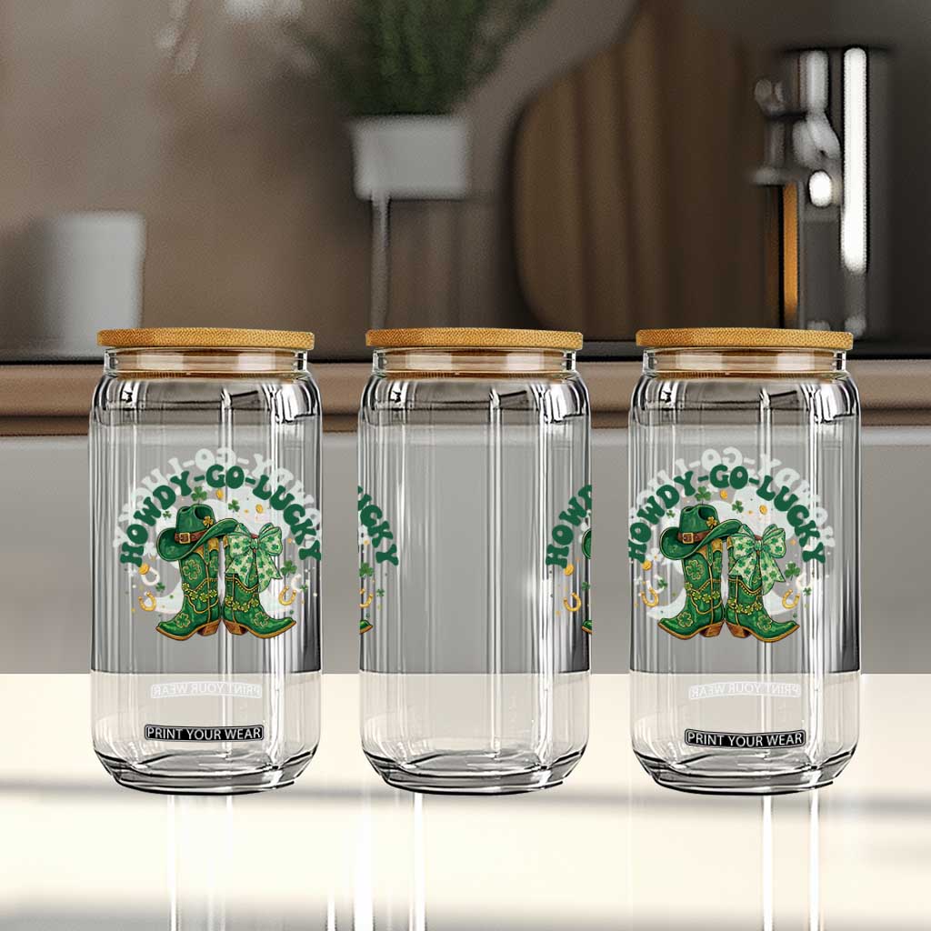 Howdy Go Lucky Glass Can Green Cowboy Boots St Patrick's Day TS14 Print Your Wear