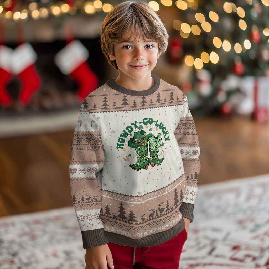 Howdy Go Lucky Ugly Christmas Sweater Green Cowboy Boots St Patrick's Day TS14 Mocha Mousse Print Your Wear