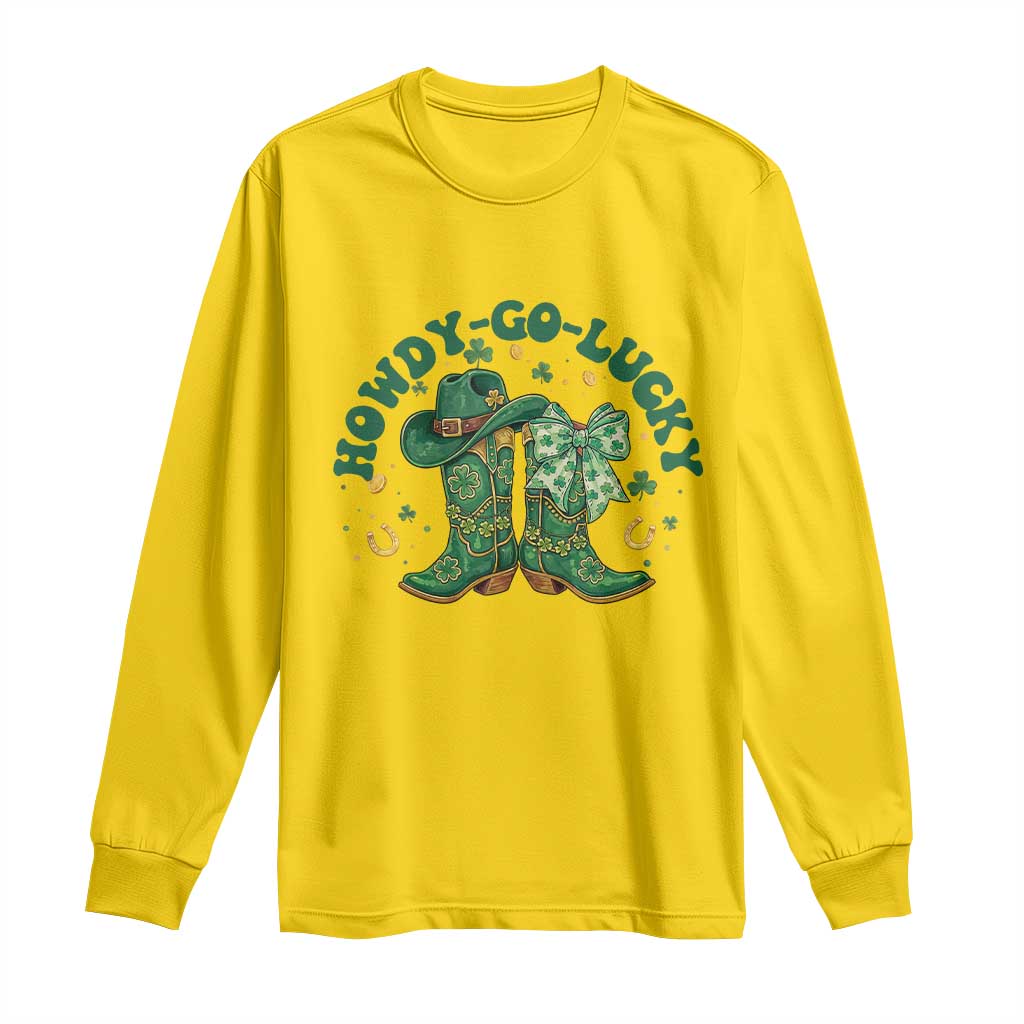 Howdy Go Lucky Long Sleeve Shirt Green Cowboy Boots St Patrick's Day TS14 Daisy Print Your Wear
