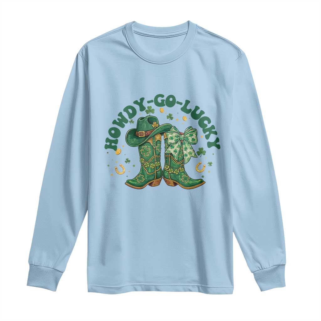 Howdy Go Lucky Long Sleeve Shirt Green Cowboy Boots St Patrick's Day TS14 Light Blue Print Your Wear