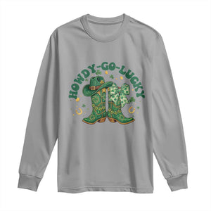 Howdy Go Lucky Long Sleeve Shirt Green Cowboy Boots St Patrick's Day TS14 Sport Gray Print Your Wear