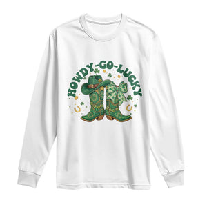 Howdy Go Lucky Long Sleeve Shirt Green Cowboy Boots St Patrick's Day TS14 White Print Your Wear