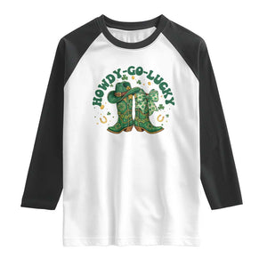 Howdy Go Lucky Raglan Shirt Green Cowboy Boots St Patrick's Day TS14 White Black Print Your Wear
