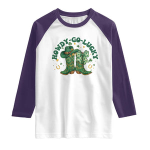 Howdy Go Lucky Raglan Shirt Green Cowboy Boots St Patrick's Day TS14 White Purple Print Your Wear