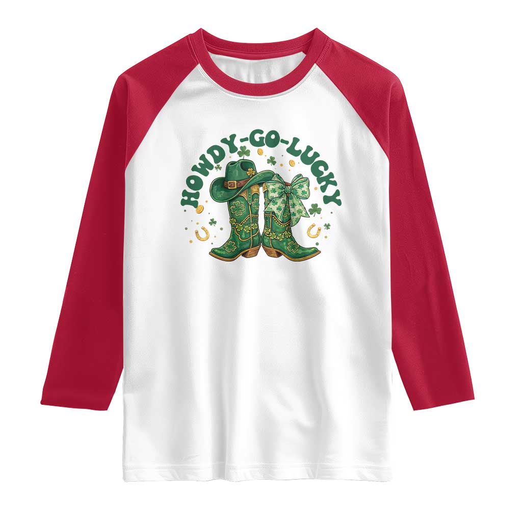 Howdy Go Lucky Raglan Shirt Green Cowboy Boots St Patrick's Day TS14 White Red Print Your Wear