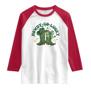 Howdy Go Lucky Raglan Shirt Green Cowboy Boots St Patrick's Day TS14 White Red Print Your Wear