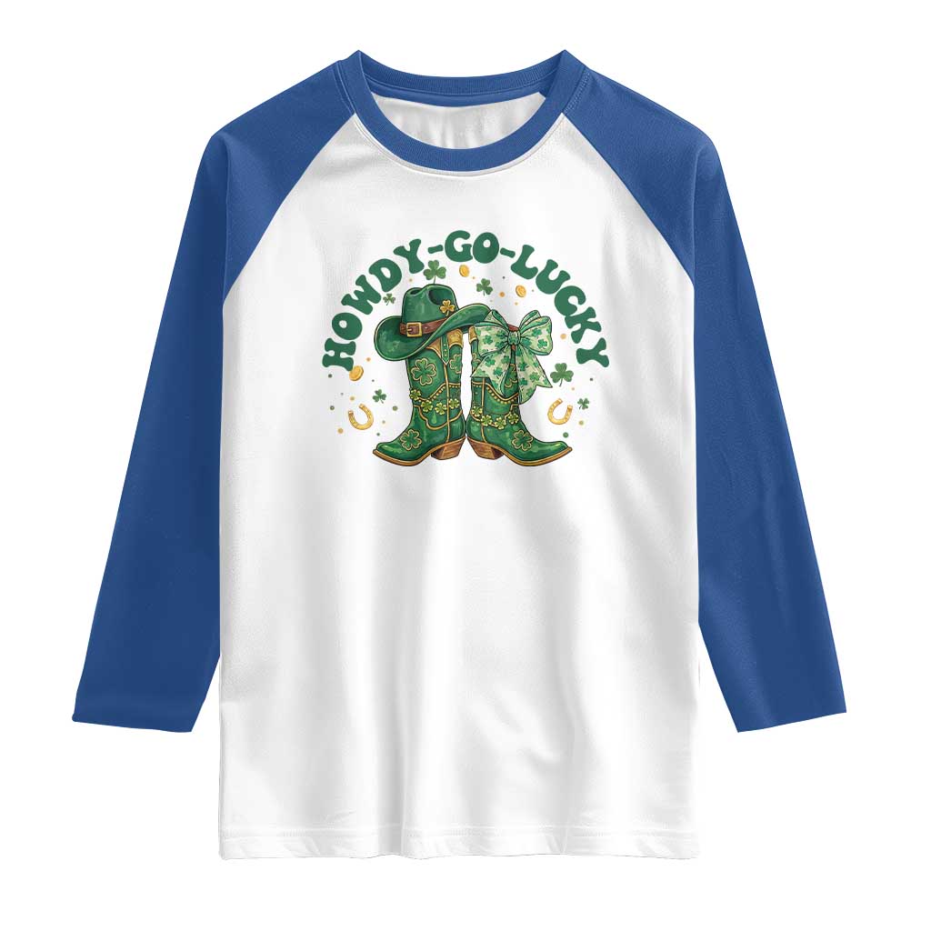 Howdy Go Lucky Raglan Shirt Green Cowboy Boots St Patrick's Day TS14 White Royal Print Your Wear