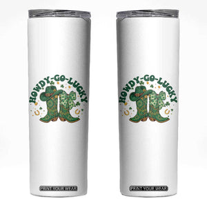 Howdy Go Lucky Skinny Tumbler Green Cowboy Boots St Patrick's Day TS14 White Print Your Wear