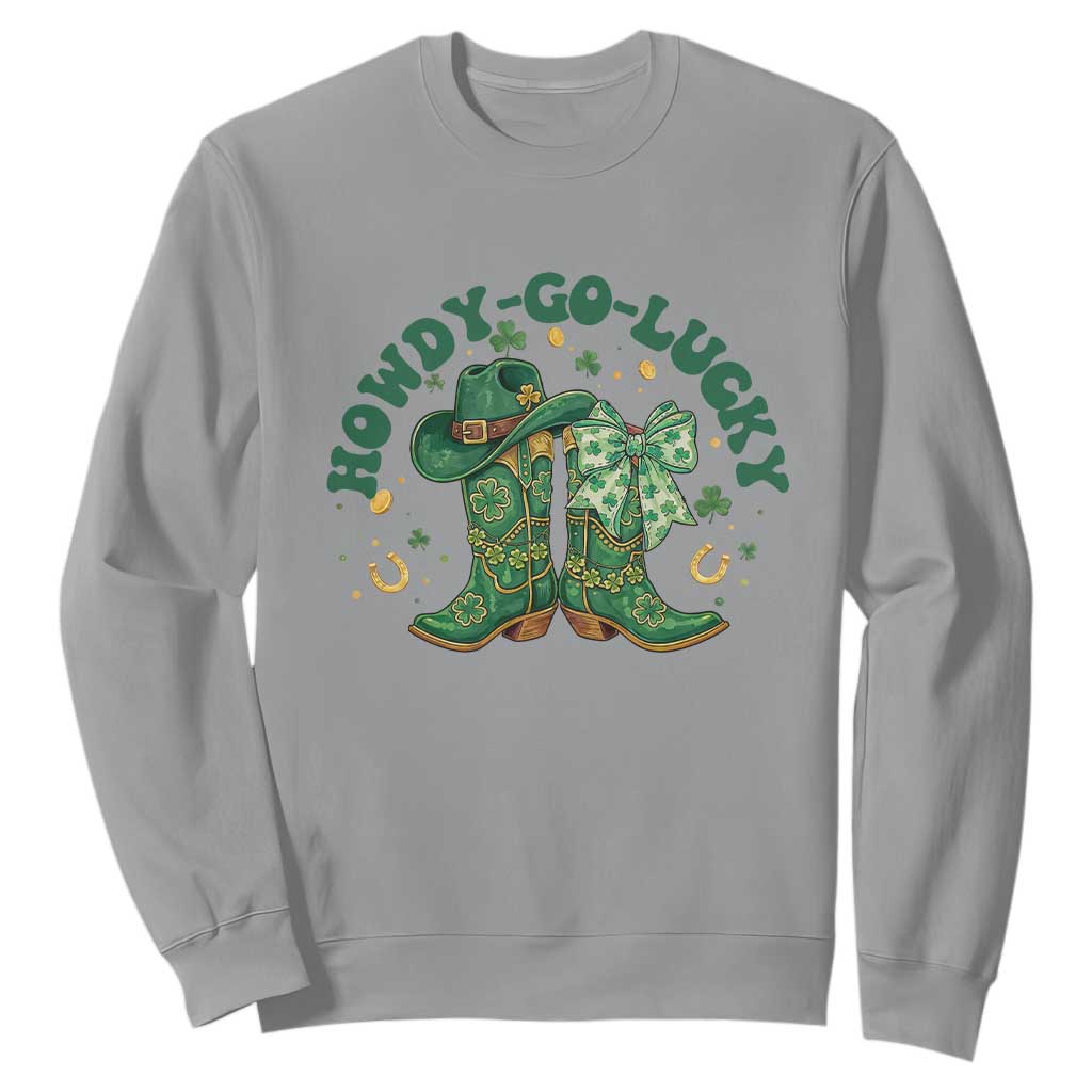 Howdy Go Lucky Sweatshirt Green Cowboy Boots St Patrick's Day TS14 Sport Gray Print Your Wear