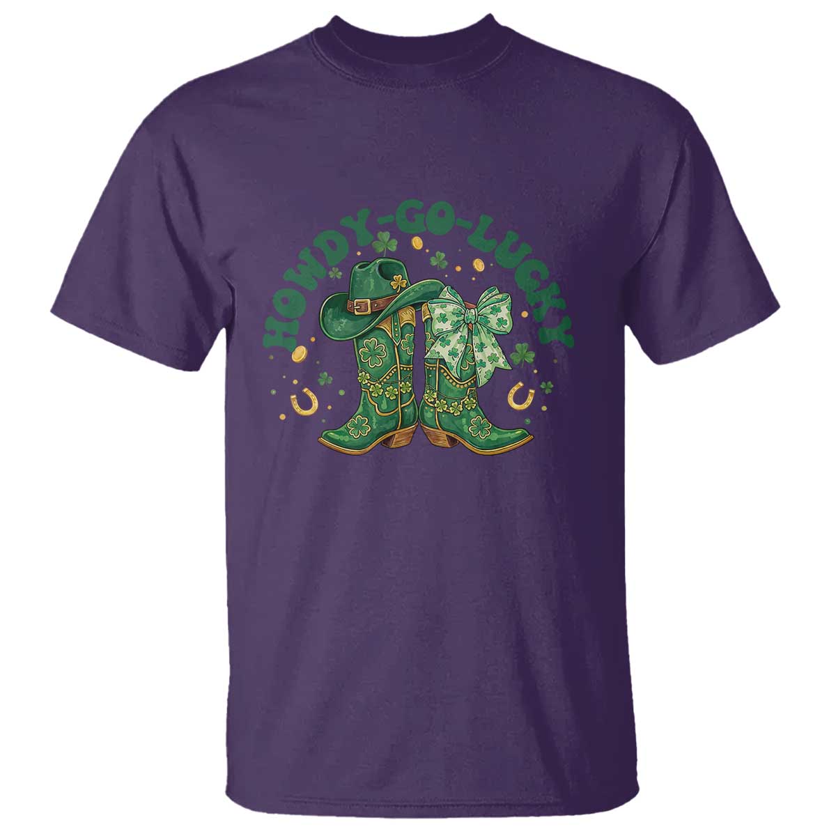 Howdy Go Lucky T Shirt Green Cowboy Boots St Patrick's Day TS14 Purple Print Your Wear