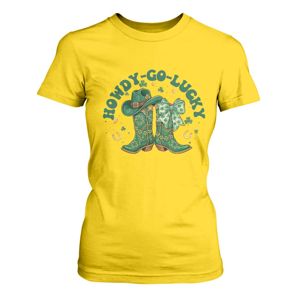 Howdy Go Lucky T Shirt For Women Green Cowboy Boots St Patrick's Day TS14 Daisy Print Your Wear