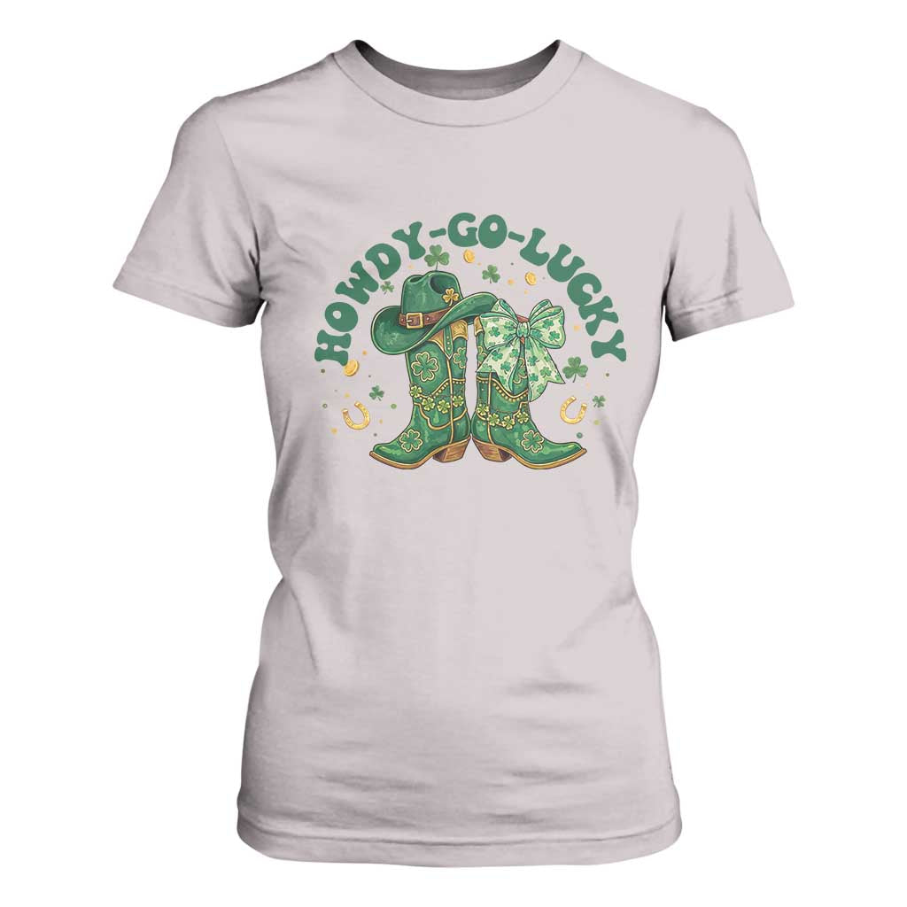 Howdy Go Lucky T Shirt For Women Green Cowboy Boots St Patrick's Day TS14 Ice Gray Print Your Wear