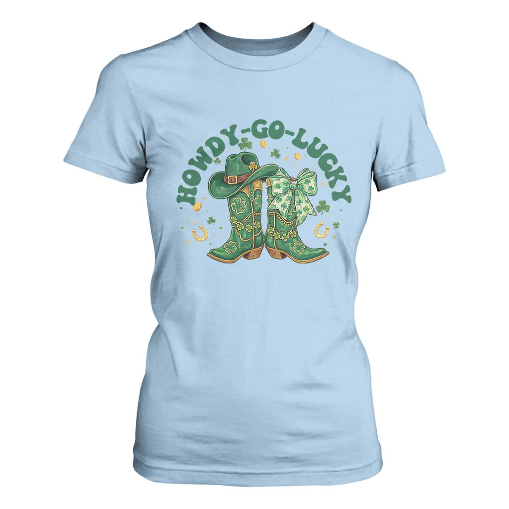 Howdy Go Lucky T Shirt For Women Green Cowboy Boots St Patrick's Day TS14 Light Blue Print Your Wear